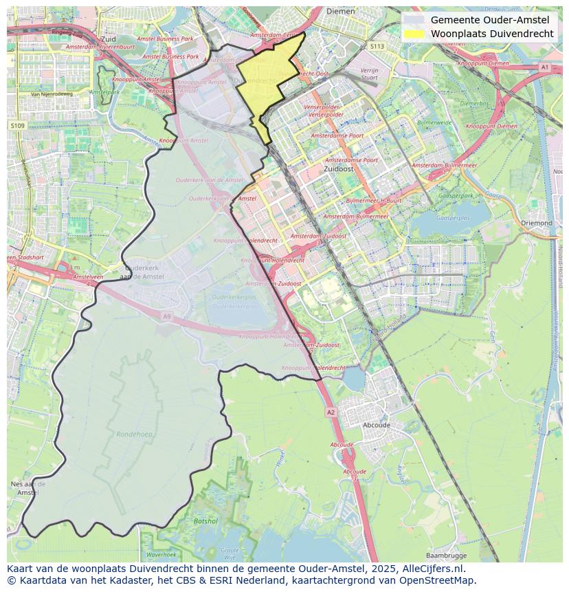 Afbeelding van de woonplaats Duivendrecht op de kaart.