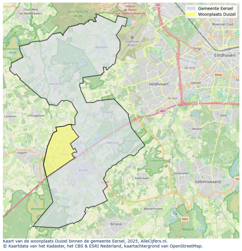 Afbeelding van de woonplaats Duizel op de kaart.