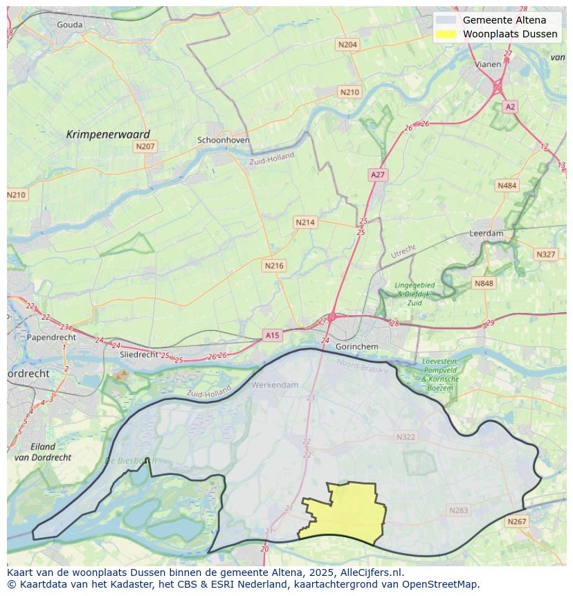 Afbeelding van de woonplaats Dussen op de kaart.