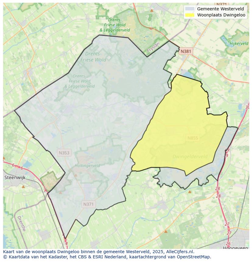 Afbeelding van de woonplaats Dwingeloo op de kaart.