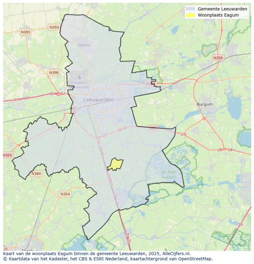 Afbeelding van de woonplaats Eagum op de kaart.