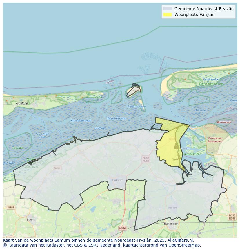 Afbeelding van de woonplaats Eanjum op de kaart.