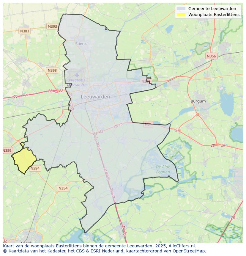 Afbeelding van de woonplaats Easterlittens op de kaart.
