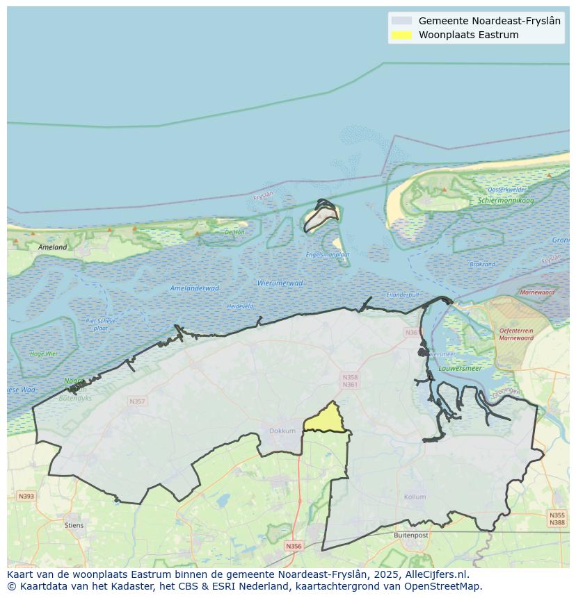 Afbeelding van de woonplaats Eastrum op de kaart.