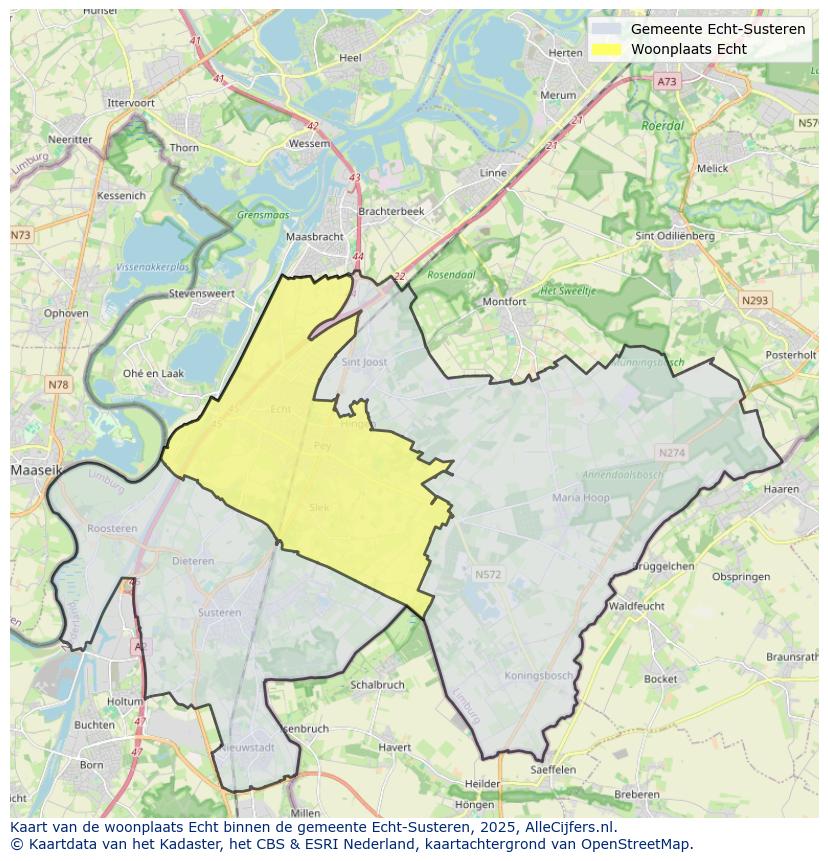 Afbeelding van de woonplaats Echt op de kaart.