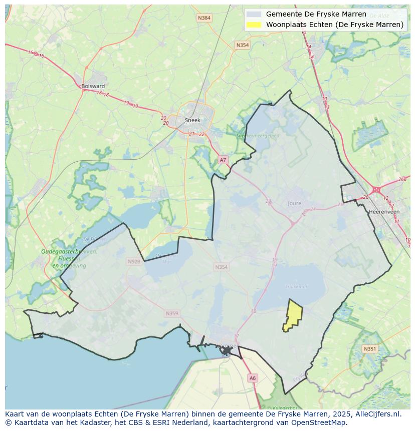 Afbeelding van de woonplaats Echten op de kaart.