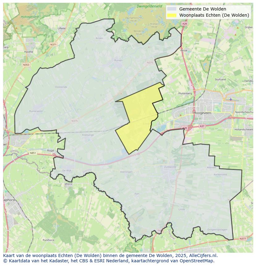 Afbeelding van de woonplaats Echten op de kaart.