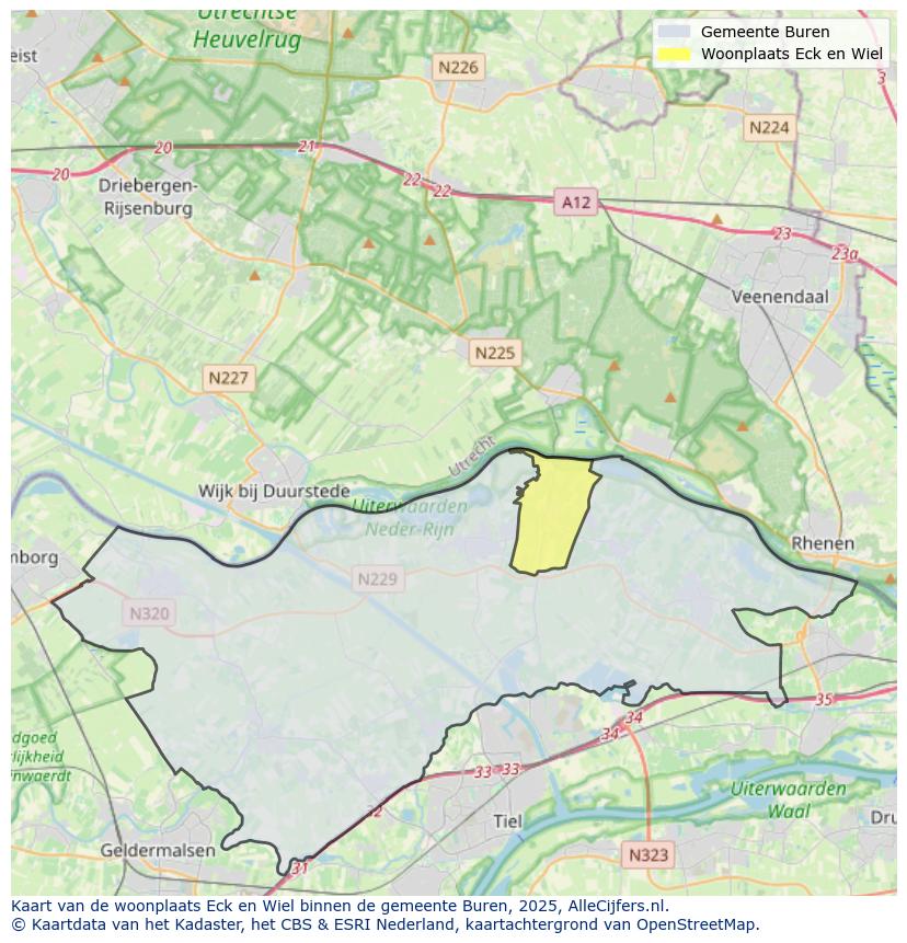 Afbeelding van de woonplaats Eck en Wiel op de kaart.