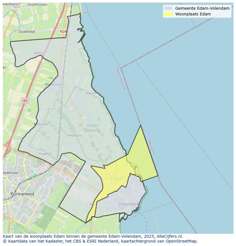 Afbeelding van de woonplaats Edam op de kaart.