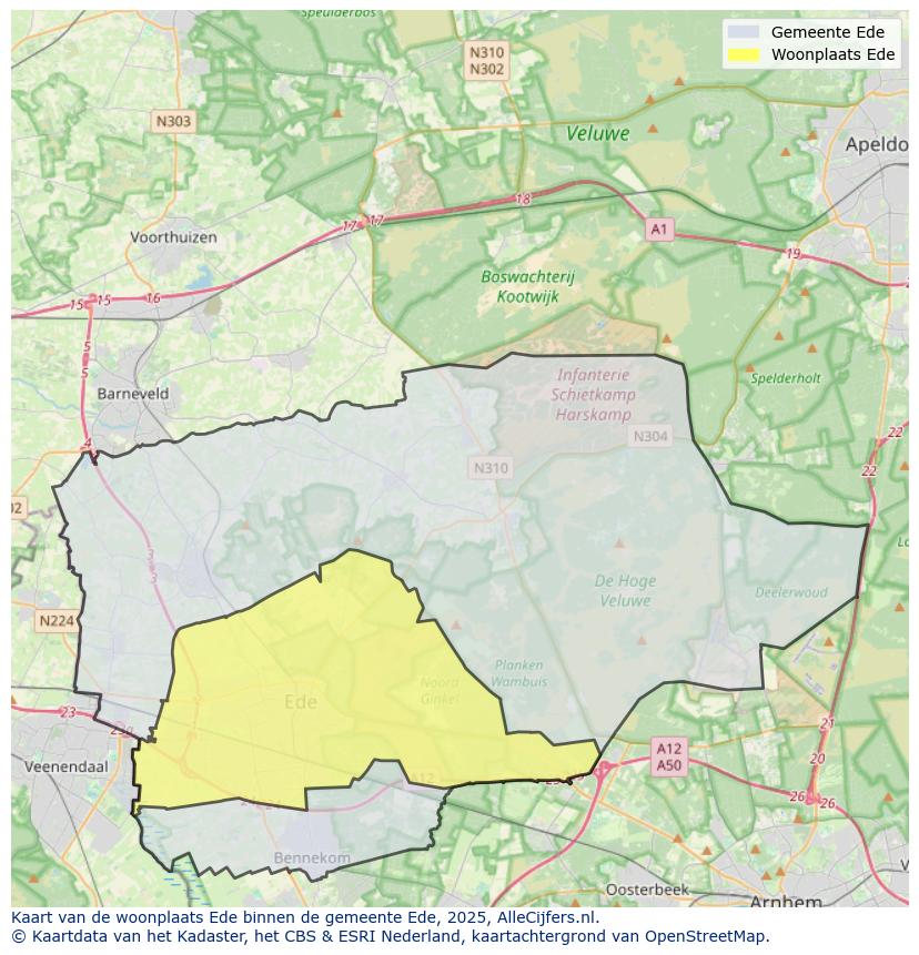 Afbeelding van de woonplaats Ede op de kaart.