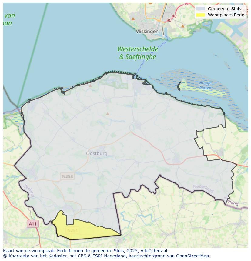 Afbeelding van de woonplaats Eede op de kaart.