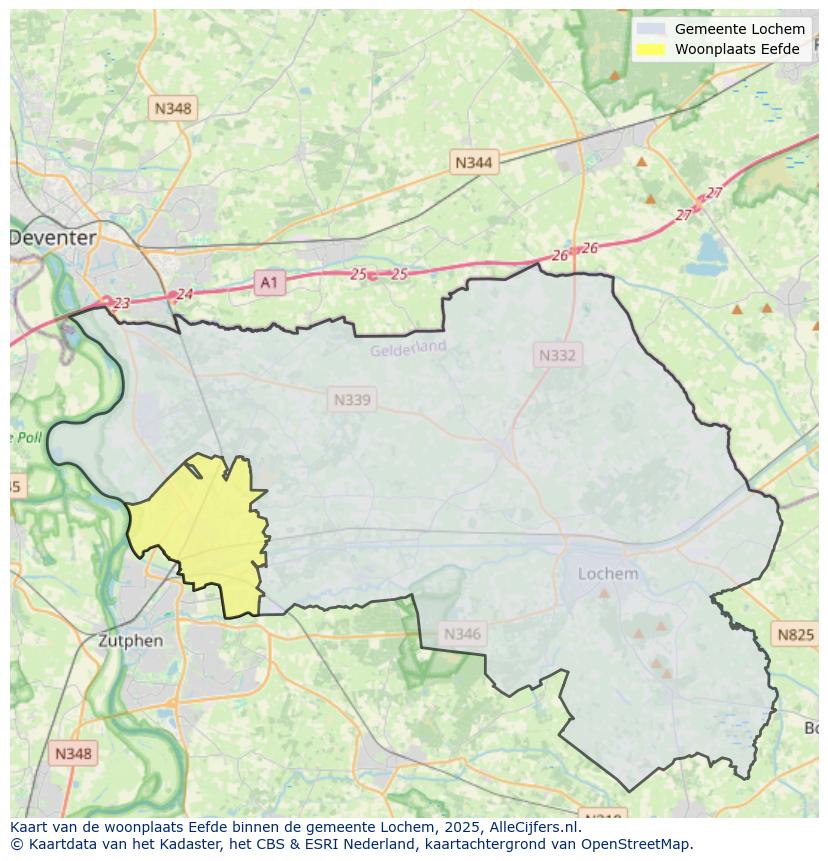 Afbeelding van de woonplaats Eefde op de kaart.