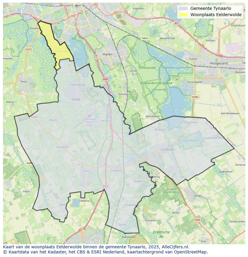 Afbeelding van de woonplaats Eelderwolde op de kaart.