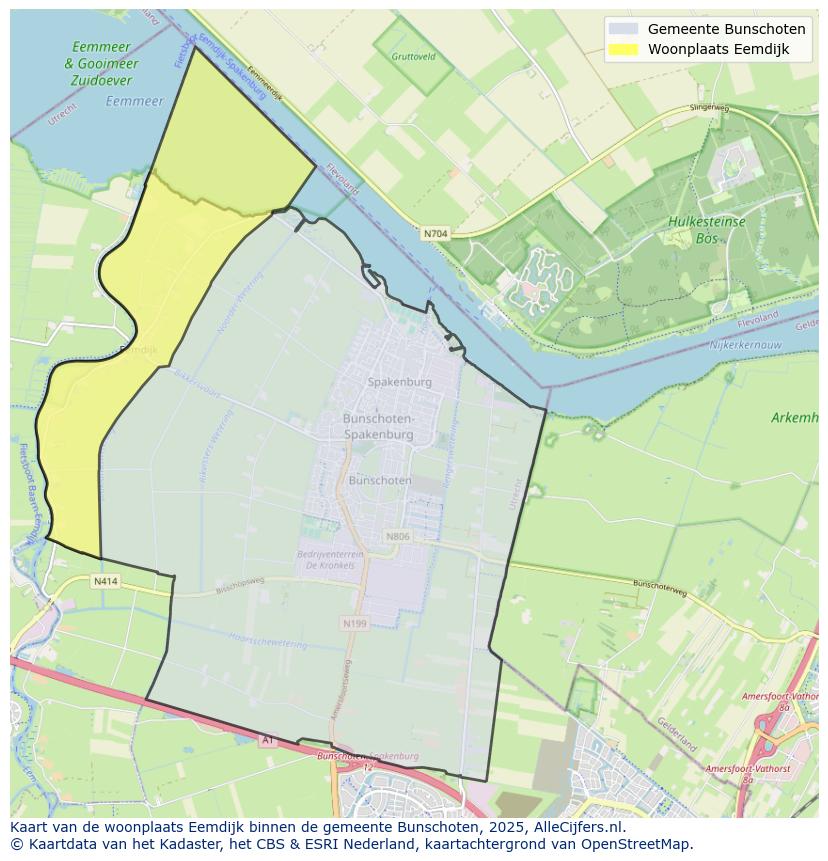 Afbeelding van de woonplaats Eemdijk op de kaart.