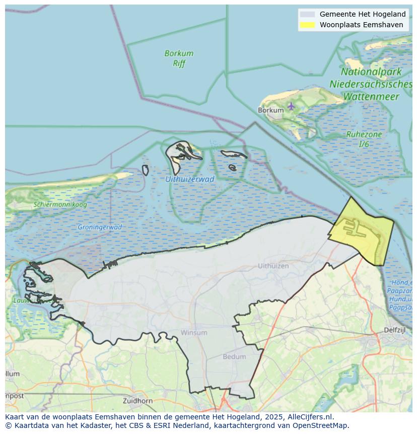 Afbeelding van de woonplaats Eemshaven op de kaart.