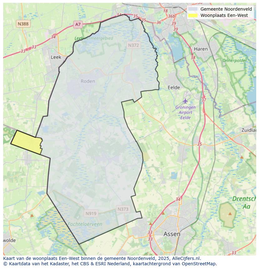 Afbeelding van de woonplaats Een-West op de kaart.