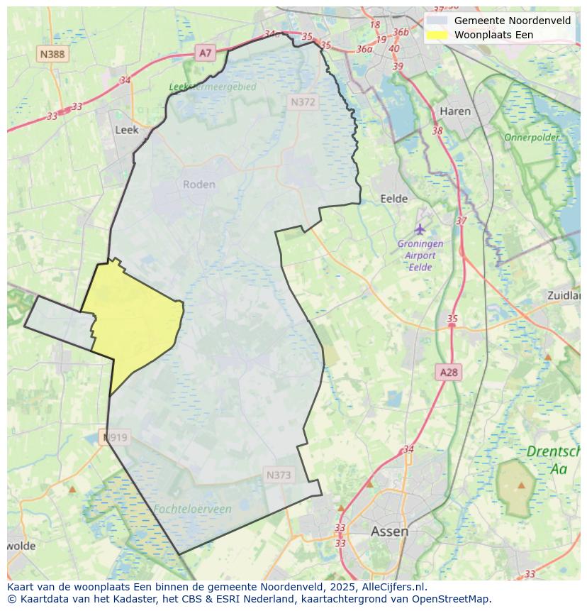 Afbeelding van de woonplaats Een op de kaart.