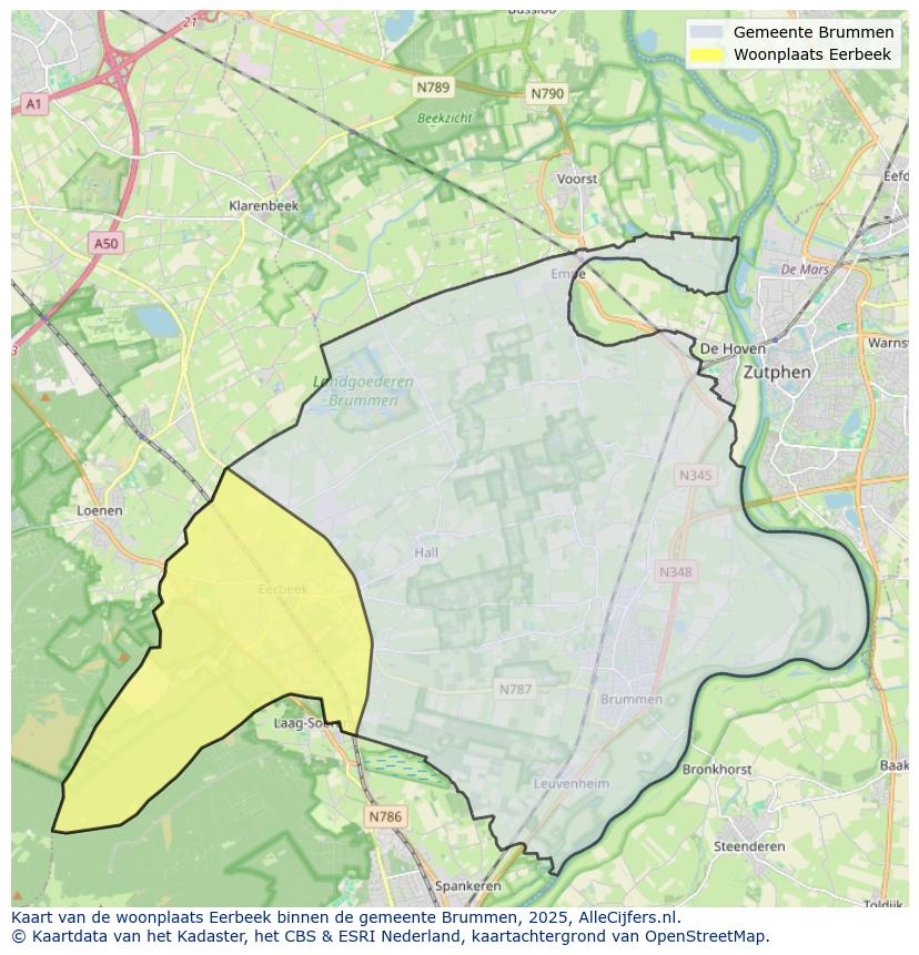 Afbeelding van de woonplaats Eerbeek op de kaart.