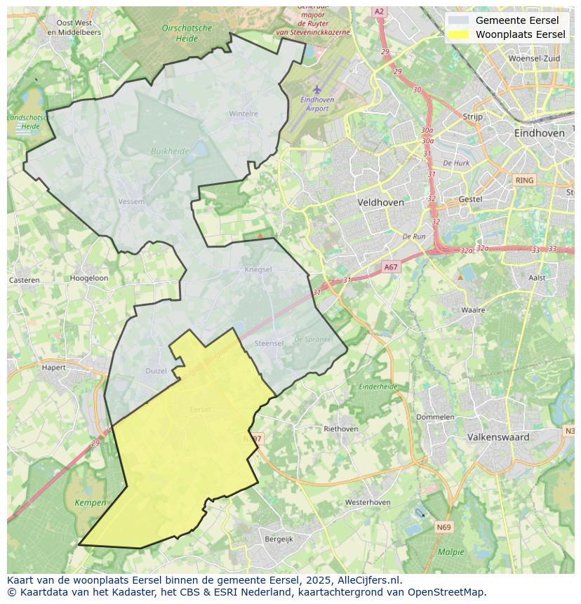 Afbeelding van de woonplaats Eersel op de kaart.