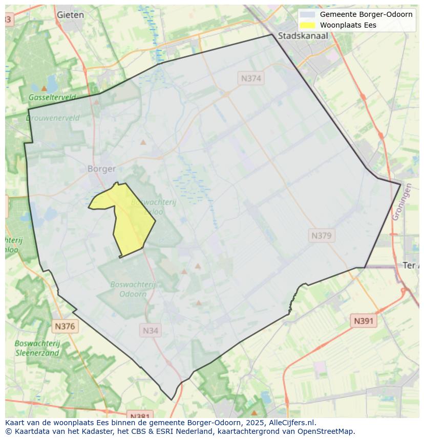 Afbeelding van de woonplaats Ees op de kaart.