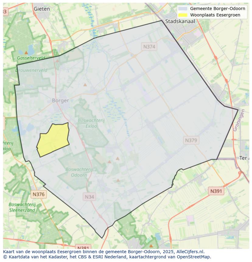 Afbeelding van de woonplaats Eesergroen op de kaart.