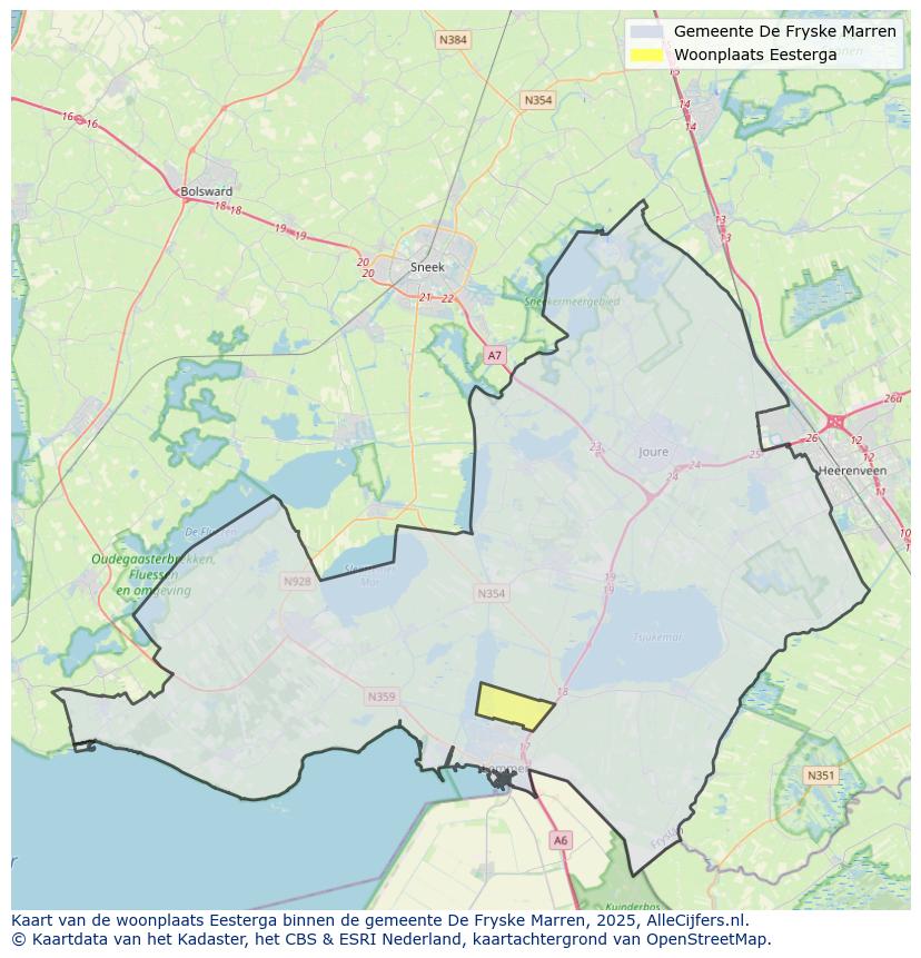 Afbeelding van de woonplaats Eesterga op de kaart.