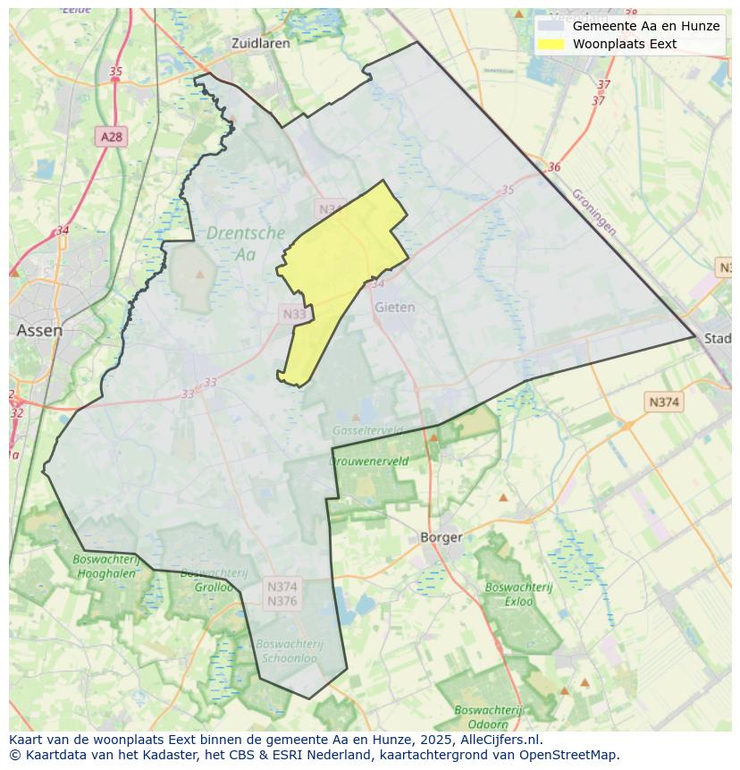 Afbeelding van de woonplaats Eext op de kaart.