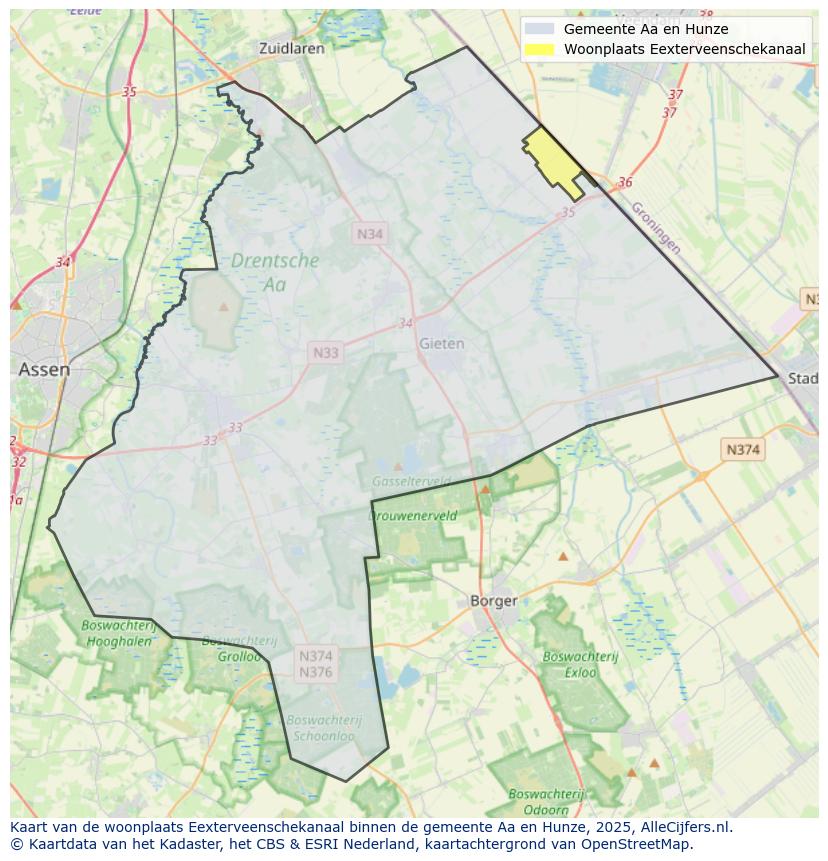 Afbeelding van de woonplaats Eexterveenschekanaal op de kaart.