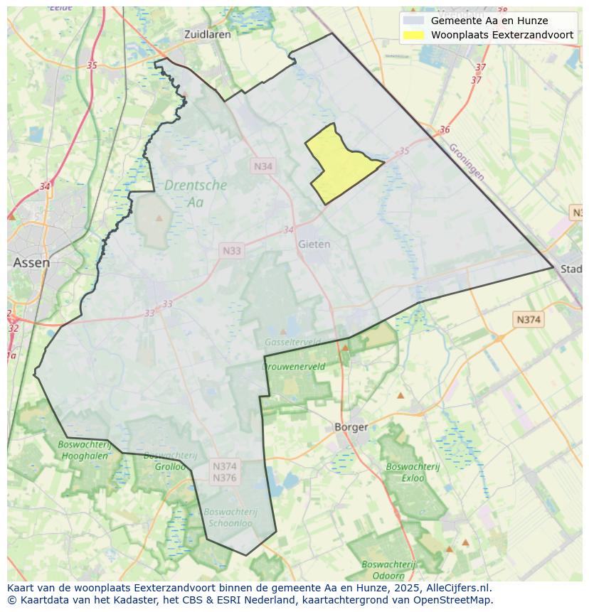 Afbeelding van de woonplaats Eexterzandvoort op de kaart.
