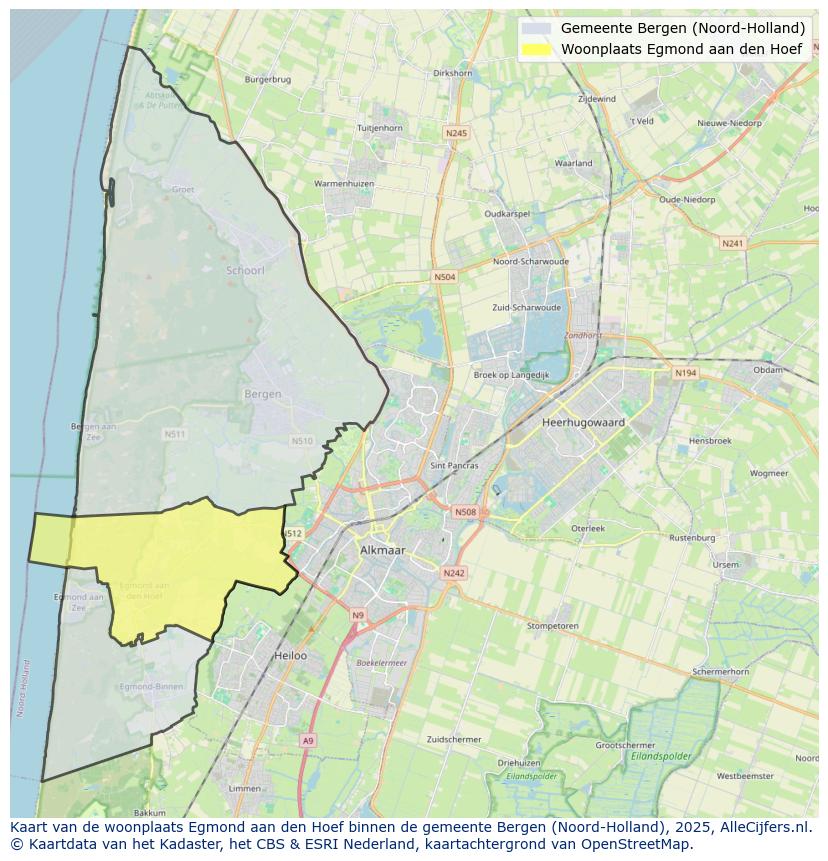 Afbeelding van de woonplaats Egmond aan den Hoef op de kaart.
