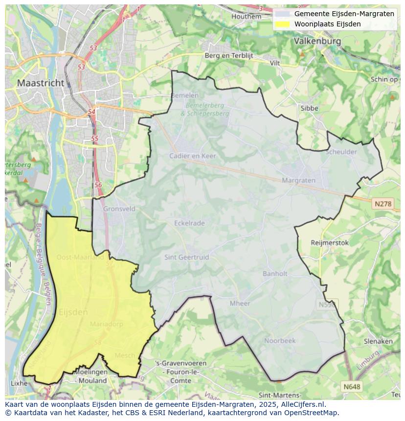 Afbeelding van de woonplaats Eijsden op de kaart.