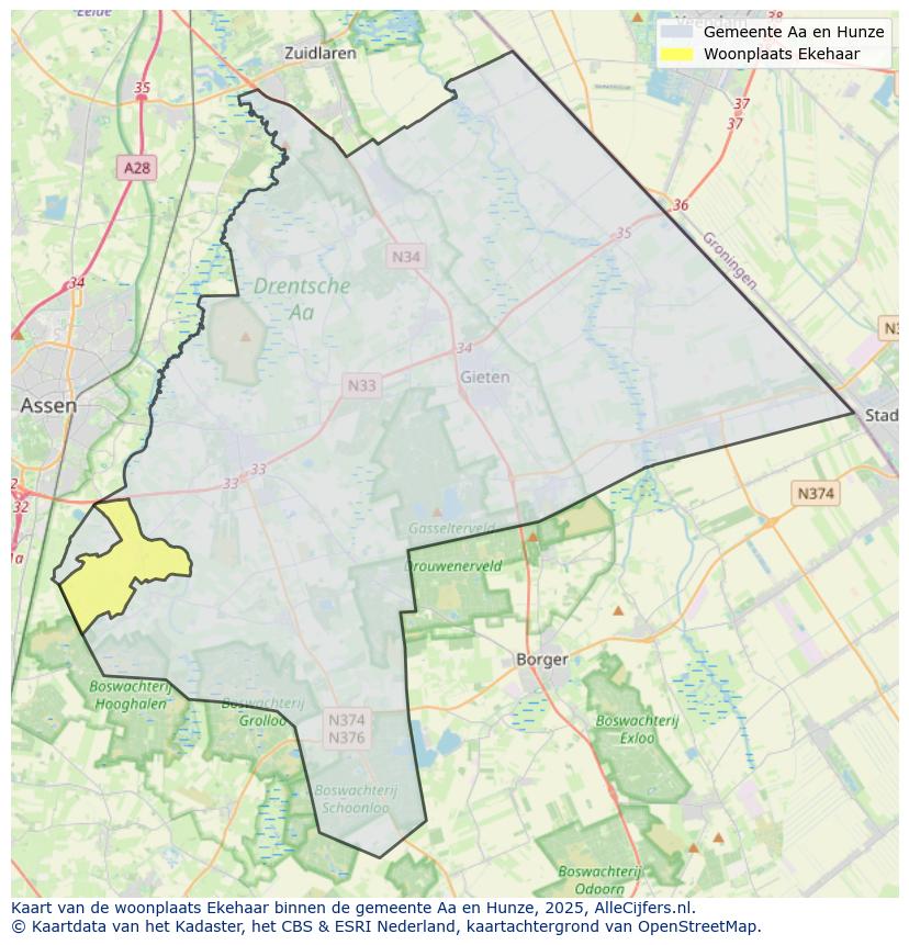 Afbeelding van de woonplaats Ekehaar op de kaart.
