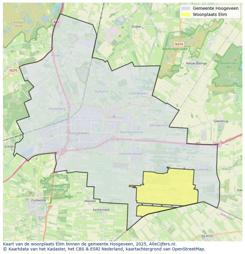 Afbeelding van de woonplaats Elim op de kaart.
