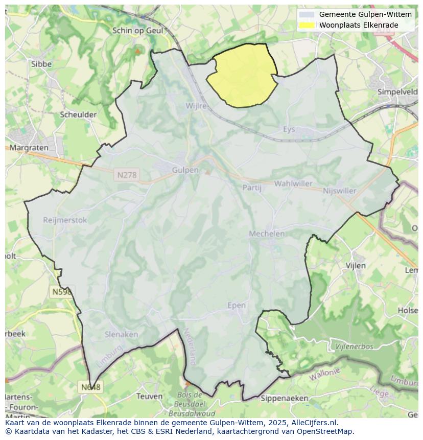 Afbeelding van de woonplaats Elkenrade op de kaart.