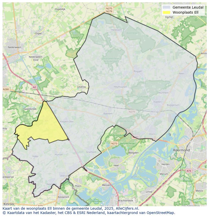 Afbeelding van de woonplaats Ell op de kaart.
