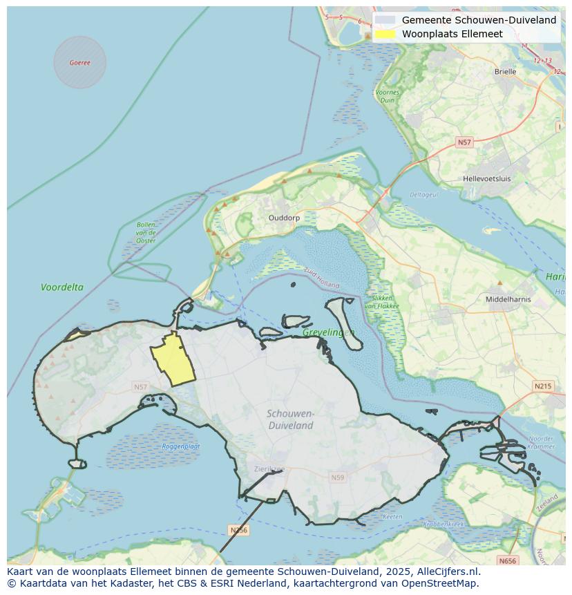 Afbeelding van de woonplaats Ellemeet op de kaart.