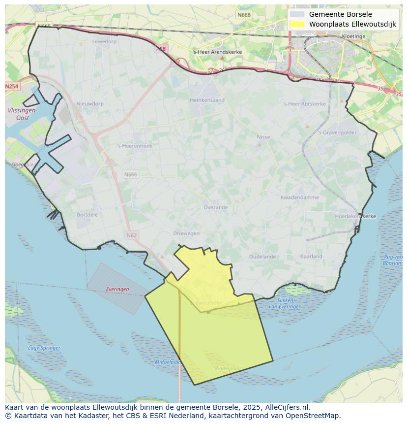 Afbeelding van de woonplaats Ellewoutsdijk op de kaart.