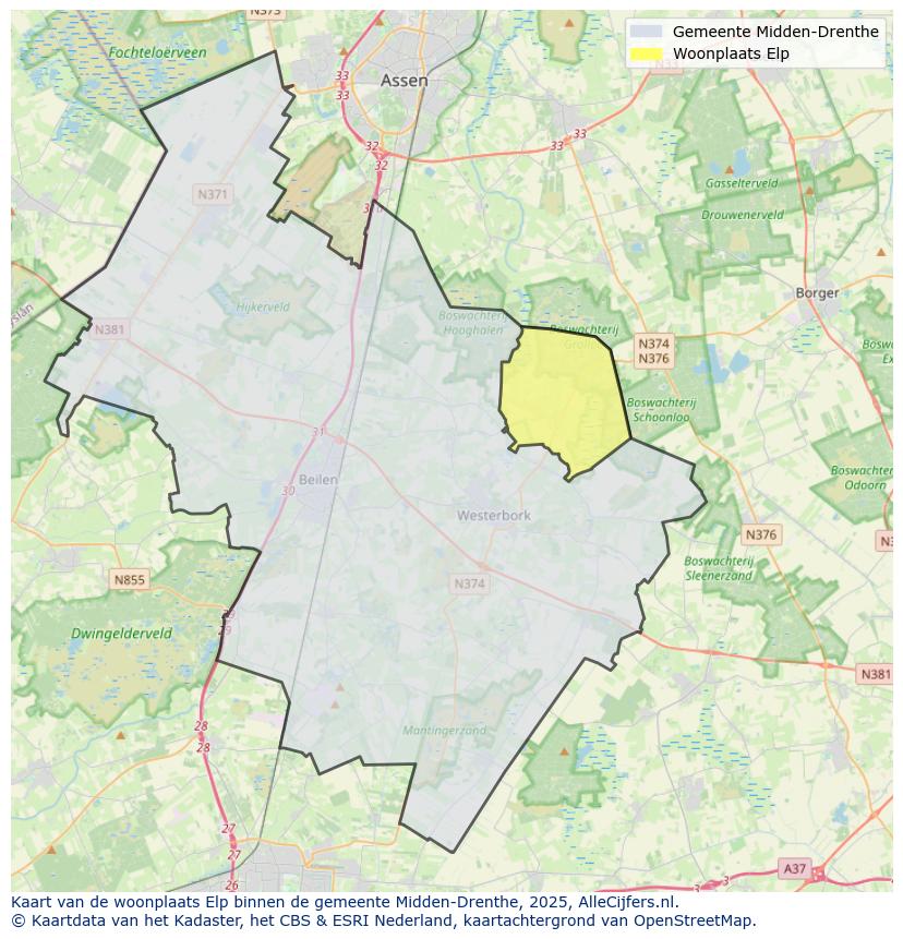 Afbeelding van de woonplaats Elp op de kaart.