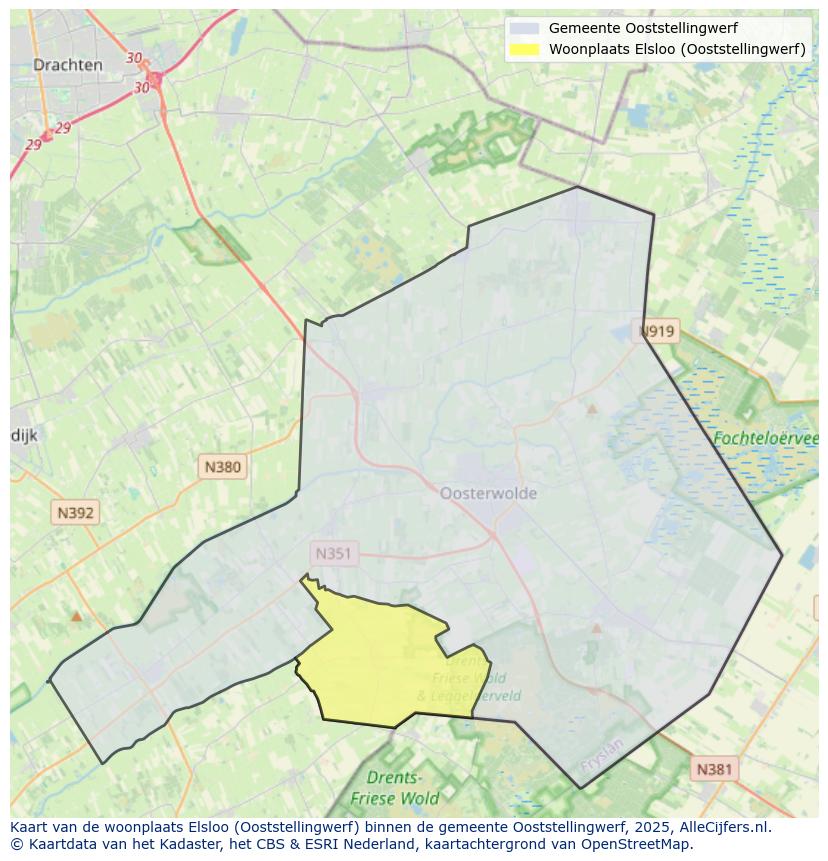 Afbeelding van de woonplaats Elsloo op de kaart.