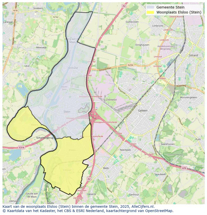 Afbeelding van de woonplaats Elsloo op de kaart.