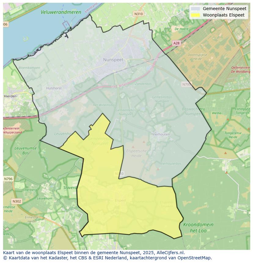 Afbeelding van de woonplaats Elspeet op de kaart.