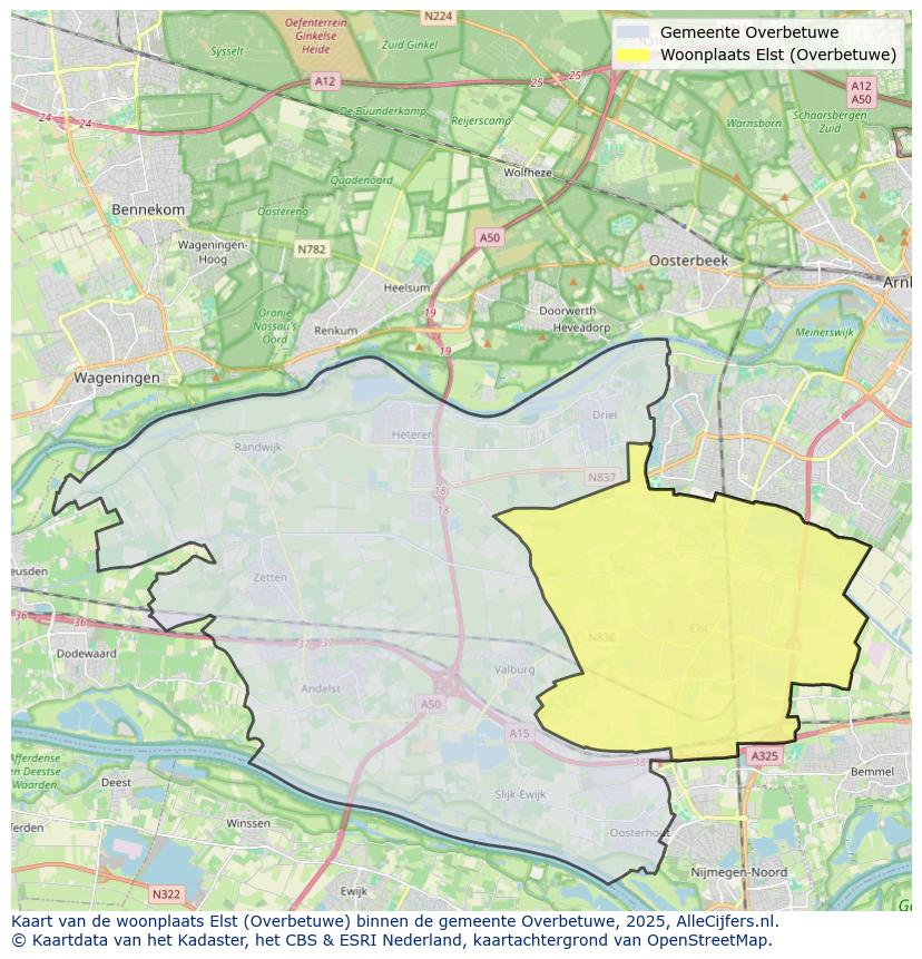 Afbeelding van de woonplaats Elst op de kaart.