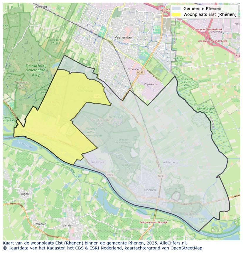 Afbeelding van de woonplaats Elst op de kaart.