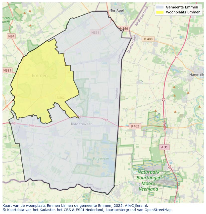 Afbeelding van de woonplaats Emmen op de kaart.