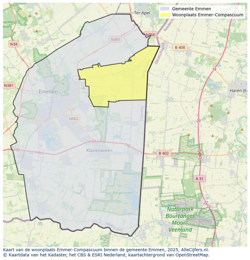 Afbeelding van de woonplaats Emmer-Compascuum op de kaart.