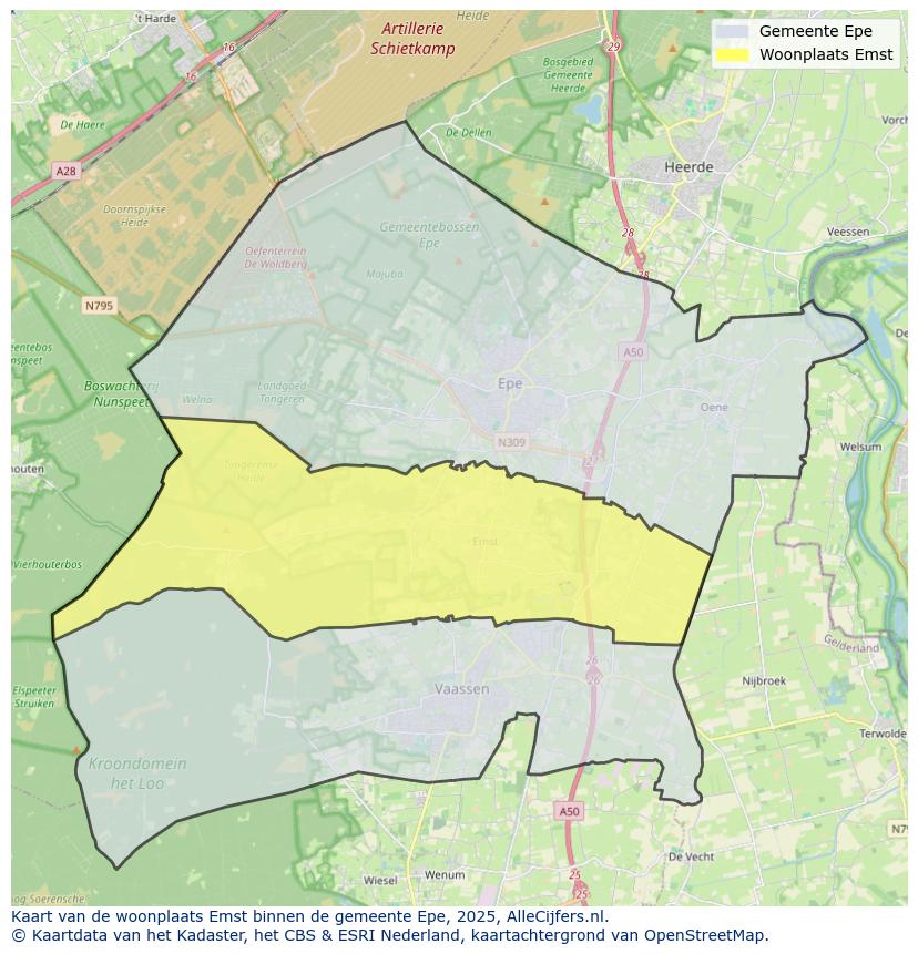 Afbeelding van de woonplaats Emst op de kaart.