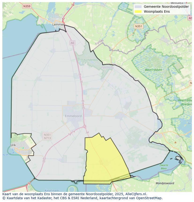 Afbeelding van de woonplaats Ens op de kaart.