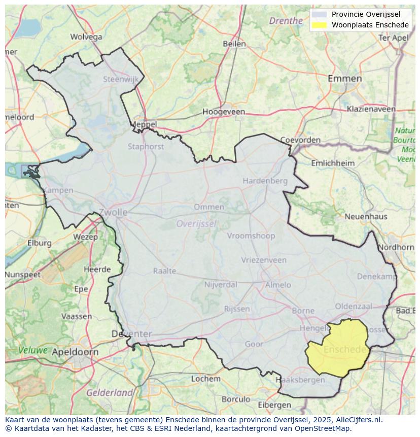 Afbeelding van de woonplaats Enschede op de kaart.