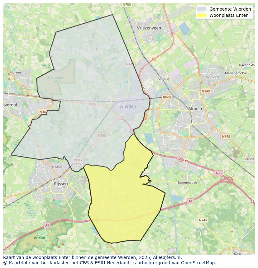 Afbeelding van de woonplaats Enter op de kaart.