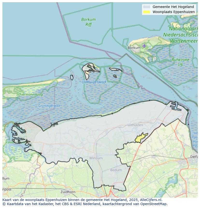 Afbeelding van de woonplaats Eppenhuizen op de kaart.